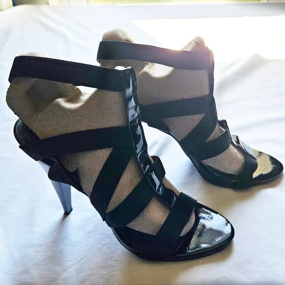 JS By Jessica Size 10 High Heel Black Elastic Strappy Pointy Heel - Picture 1 of 5